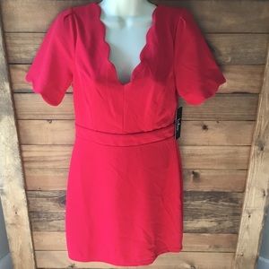 Lulu’s Truer Words Red Scalloped Short Sleeve Bodycon Dress